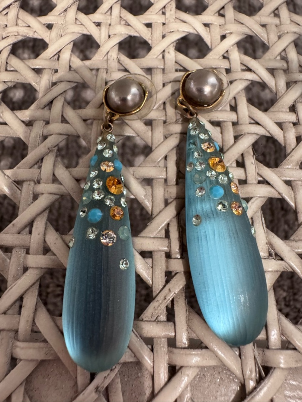 Alexis Bittar Aqua Teardrop Crystal and Pearl Drop Earrings